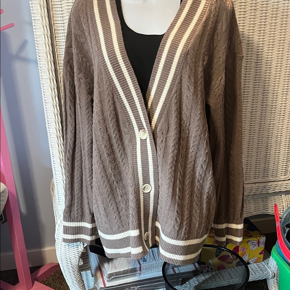 PINK Victoria's Secret Brown Cardigan with Cream Accents